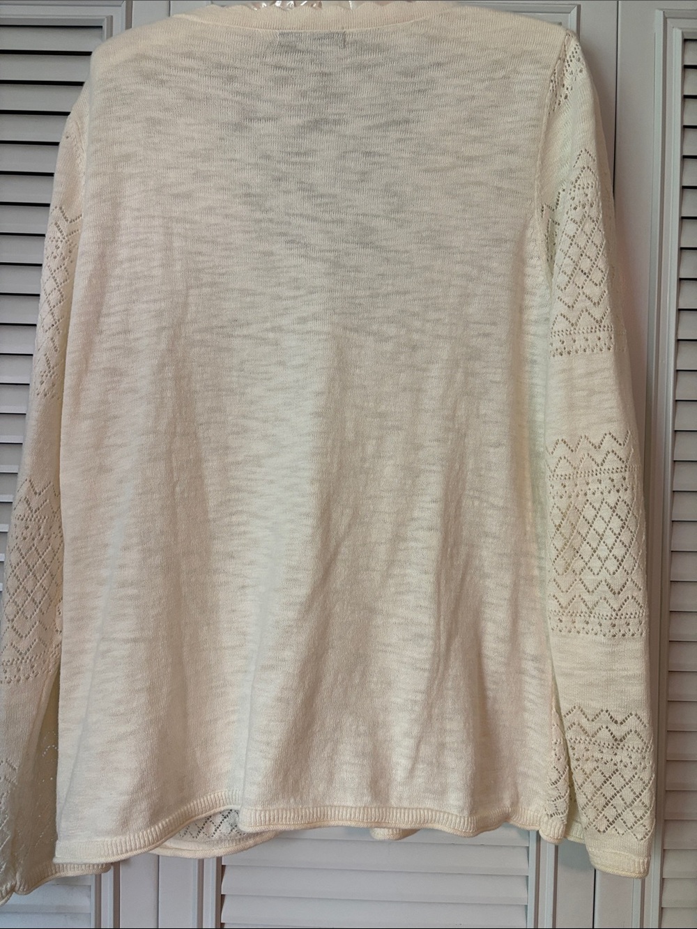 Frye Ivory Pointelle Knit Lightweight Cardigan Size Large - Picture 4 of 7